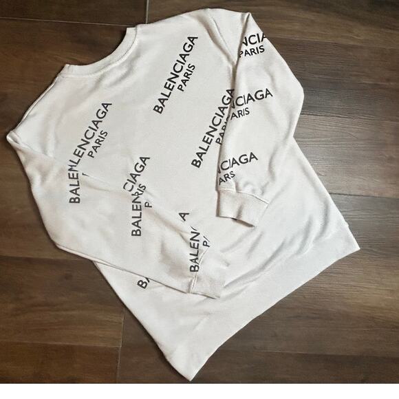 BALENCIAGA Off White Men's Crew Neck Logo Allover Sweater (check Description) - Picture 2 of 8